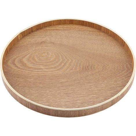 Plateau de service rond en bois de 30 cm - Plateau en bois clair pour le café et les fruits sur la table basse (1/5)