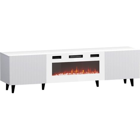Meuble TV Charlotte H106, Blanc + Noir, Le nombre de portes: 0, Nombre de tiroirs: 0, 181x49x40cm, LED (1/4)