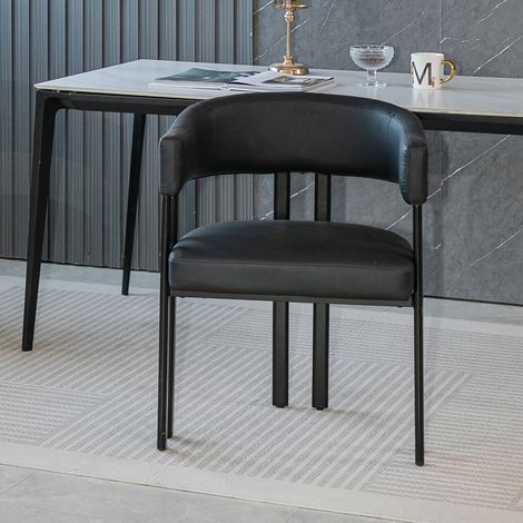 Chaise de salle à manger moderne – chaise tonneau rembourrée en similicuir avec accoudoirs et dossier incurvé intégré – chaise en métal pour cuisine, salon et restaurant (1/5)