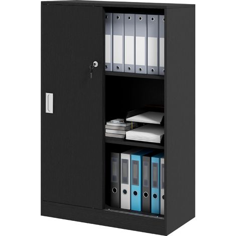 HOMCOM Büroschrank mit 2 abschließbaren Schiebetüren, 80 x 40 x 120 cm, 2 Einlegeböden, Spanplatte, Schwarz