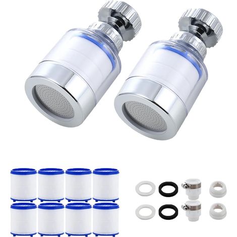2 Pièces Filtre Robinet Anti Calcaire, Filtre Anti Calcaire Robinet, Filtre Eau Robinet Avec 10 éléments Filtrants en Coton PP, Filtre Calcaire Robinet Rotatif à 360°, Filtre à Eau Robinet (1/5)