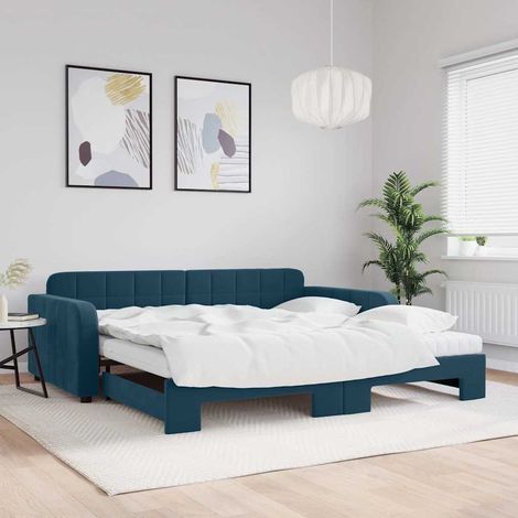 Tagesbett Ausziehbar mit Matratzen Blau 100x200 cm Samt