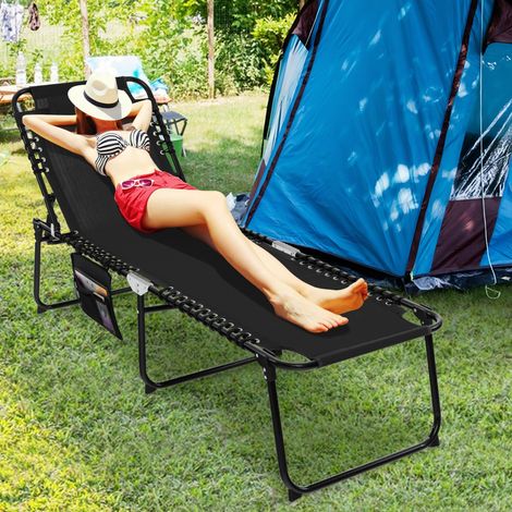 Chaise Longue Pliante Appuie-tête Amovible Dossier Réglable 4 Positions Acier Antirouille Camping Terrasse CWXT6296 DESIGN IN (1/2)