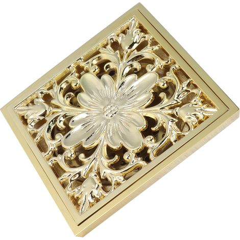 Bonde de sol 10 x 10 cm en cuivre doré, anti-insectes et anti-odeurs, pour salles de bains d'hôtel - Modèle pour eaux peu profondes (1/5)