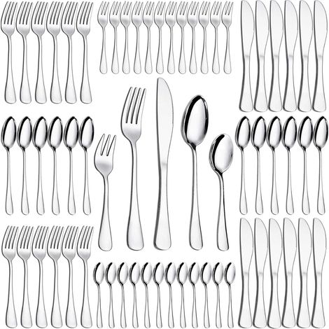 Couverts de Table 12 Personnes 60 Pièces – Couverts de Table en Acier Inoxydable avec Fourchettes de Table, Fourchettes à Dessert, Couteau de Table, Cuillere et Petite Cuillère (1/5)