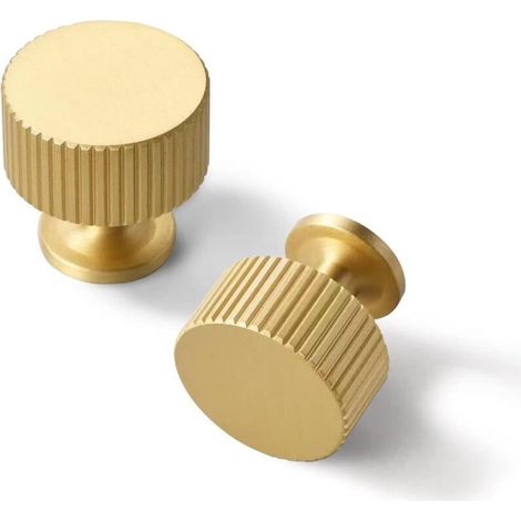 Lot de 2 boutons d'armoire en laiton massif – Boutons de tiroir de commode en or brossé pour salle de bain, chambre à coucher, placard, armoire (1/4)