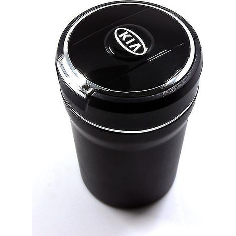 Cendrier de voiture tendance et original avec couvercle, multifonction et éclairage LED, revêtement en céramique (argent, Kia) JU (1/4)