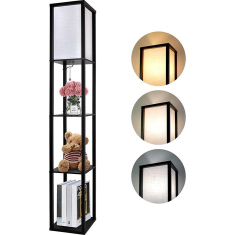 LED Lampadaire en Bois, 1.62m Lampe de Plancher avec 3 Étagère, Lampe sur Pied 3 Températures de Couleur (avec E27 Ampoule 3000K-5000K) Décoration Lampe de Chevet pour Salon Chambre à Coucher Bureau (1/5)