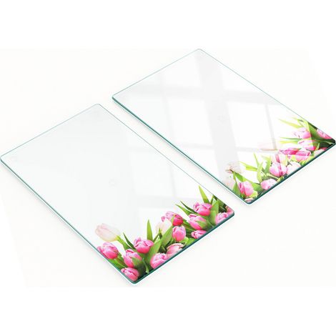 Tablas de cortar de cristal para cocina con estampado de tulipanes rosas, 2 x 30 x 52 cm. (1/5)