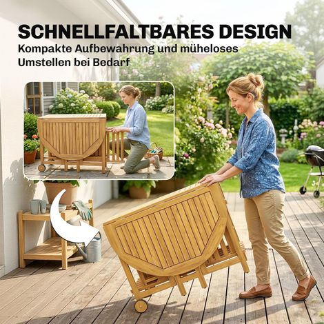 Mobilier de jardin en bois FSC, ensemble de 7 pièces, table extensible avec 6 chaises pliantes, trou pour parasol, design à lattes (1/5)