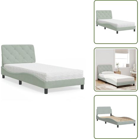 Cama de madera - vidaXL Cama con colchón terciopelo gris claro 90x200 cm - Cama de dormitorio
