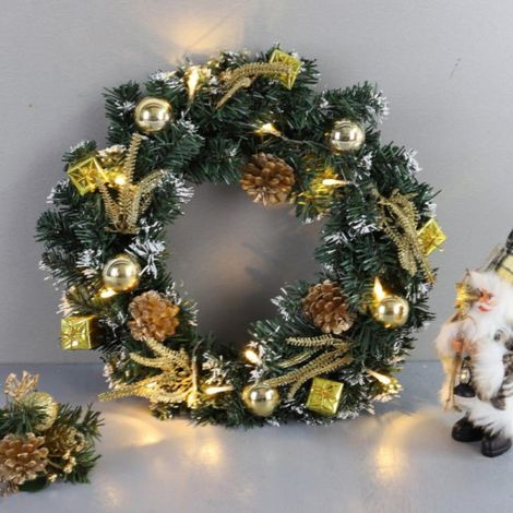 Guirlande De Noël Artificielle - Couronne Pré-Éclairée 30 Cm Avec Lumières Led Jaune - Décoration Porte D'Entrée Et Intérieure - 1 Pièce (1/4)