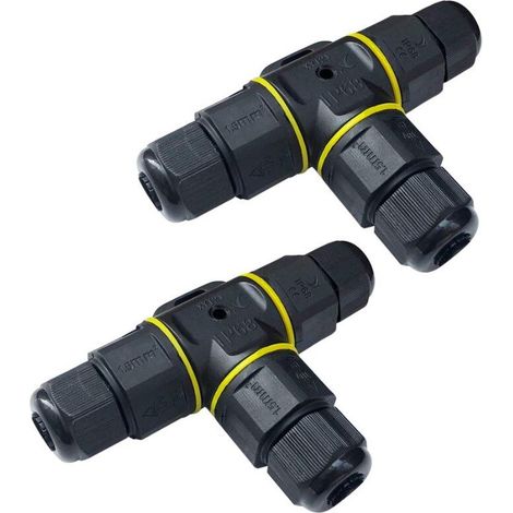 2Pcs Premium T-Shape Junction Boxes 4~9mm (Black, PA66), 3 Pin Cable Connector, IP68 Waterproof Connector, Outdoor Electrical Box Connectors