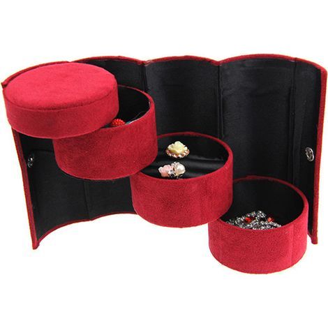 Joyero cilíndrico de terciopelo de tres capas, expositor de joyas plegable y enrollable portátil. (1/5)