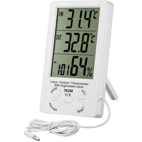 Thermomètre Hygromètre Digital,LCD Thermomètre Numérique avec Sonde,Hygromètre Intérieur et Extérieur,Moniteur Température Humidité,Capteur Testeur pour Réfrigérateur,Bureau,Aquarium(Blanche) (1/5)