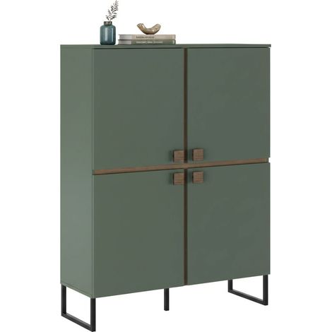 Credenza Guerina, Madia 4 Ripiani, 8 Vani, 4 Ante, 108x40x144h cm Verde