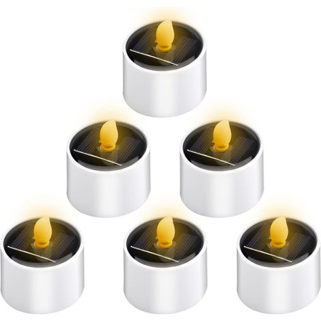 Lot de 6 bougies chauffe plat solaires pour extérieur   Étanche   Sans flamme   Mini lampes solaires   Pour jardin, balcon, fête, camping, mariage, festival
