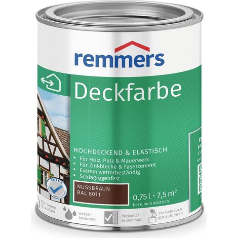Remmers Deckfarbe nussbraun, 0,75 Liter, Deckfarbe für innen und außen, Wetterschutzfarbe viele Untergründe, hochdeckend, wetterfest