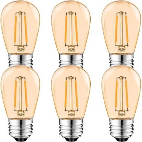 S14 E27 Edison LED Glühbirne,2W Vintage Filament Fadenlampe,Amber , Warmweiß 2700K, 360 ° Abstrahlwinkel, Nicht Dimmbar 6er-Pack [Classe énergétique G]
