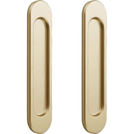 2pcs Poignées de Porte Coulissante Angle droit Autocollantes,Alliage D'aluminium or mat sans Perforation Coulissantes Grange,Fenêtres, Armoires 148mm (Or (coins arrondis)) (1/5)