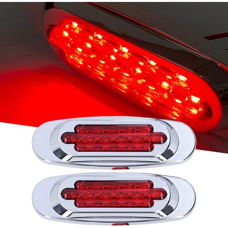 Feux arrière latéraux à 16 LED avec feux de bord électroplaqués, éclairage extérieur automobile 12V/24V adapté aux bus, fourgonnettes et camionnettes (classe B, rouge). (1/5)
