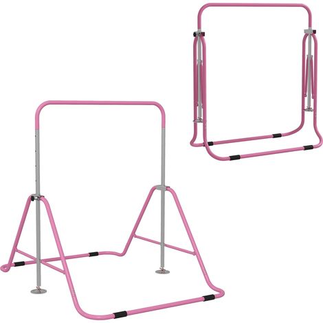 Barra Trazioni per Bambini Pieghevole Altezza Regolabile 88-128 cm in Acciaio Rosa (1/5)