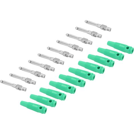 Lot de 10 fiches bananes 7 broches 4 mm en cuivre 1000 V 32 A empilables avec manchon souple, à visser, vertes (1/5)