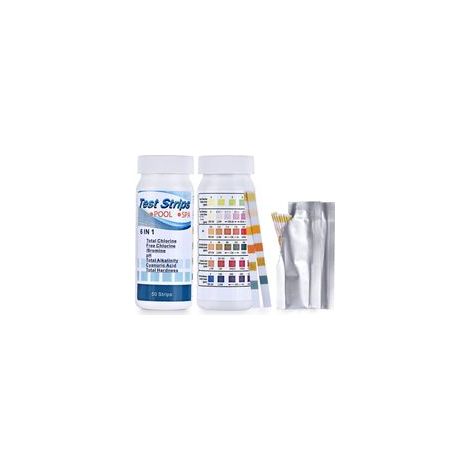 Bandelettes test piscine 6 IN 1 Bandelettes de Test pour Piscine Spa, Bandes de Test d'eau sur Chlore/Chlore Libre/pH/Alcalinité/Acide Cyanurique/Dureté du Liquide, 100 Pcs bandelette piscine (1/5)