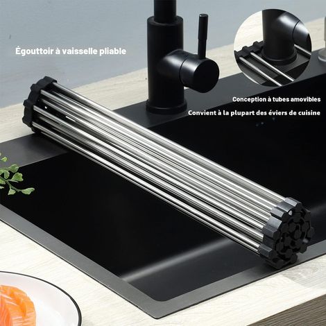 Egouttoir Vaisselle, Egoutoir Vaisselle Cuisine, Rangement et Organisation de Cuisine, Séche Vaisselle Pliable et Amovible, Accessoire Maison Pratique (Noir, 43 x 35 cm) (1/5)