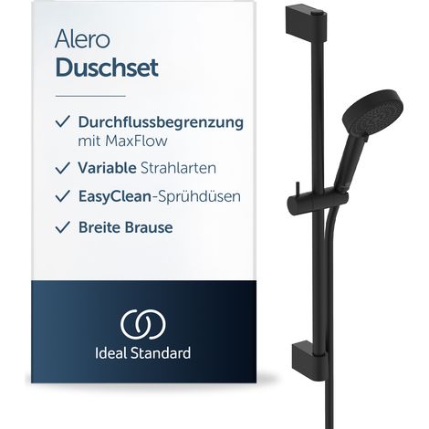 Ideal Standard Alero Duschset mit 640 mm Brausestange ✔ Schwarz Matt - Brausekombination mit 640 mm Stange, Brause mit zwei Strahlarten, Idealflex-Duschschlauch 1750 mm, BE178XG (1/5)