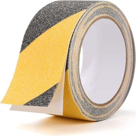 Ruban Antidérapant Adhésif Bande Antiderapante pour l'intérieur et l'extérieur, Idéal pour Escaliers et Les Marches, Noir/Jaune, 5cm x 10m (1/4)