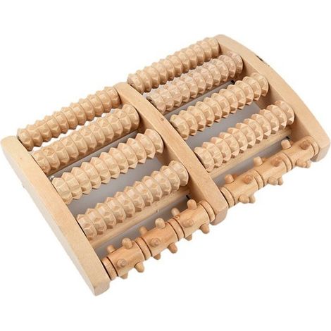Rouleau de massage pour les pieds - Appareil de massage - Rouleau de massage - Masseur de pieds - Rouleaux en bois pour usage domestique - 22 x 27 cm - Couleur bois naturel (1/5)