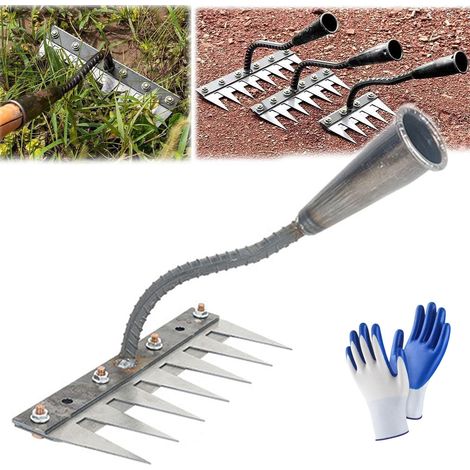 Rateau De DéSherbage, Râteaux de Jardinage, 5/6/7/8 Teeth Carbon Steel Garden Weeding for Gardening, Ameublir la Terre et Préparer Les Semis (7 Dents) 7 dents - (1/5)