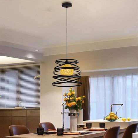 – Lustre noir industriel en fer 30cm – Abat-jour cage vintage – Hauteur 25cm – Douille E27 – Tension AC 110-240V (1/5)