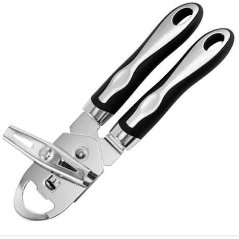 Nero - Apriscatole 3 in 1, apriscatole manuale con apribottiglie integrato, impugnatura antiscivolo e pomello girevole ergonomico, per persone (1/5)