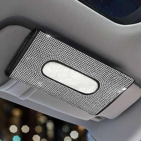Boîte à mouchoirs en cuir PU, boîte à mouchoirs pour voiture, porte-mouchoirs pour voiture, porte-papier pour voiture, convient pour le pare-soleil, fait main pour femmes, avec des cristaux scintillan (1/3)