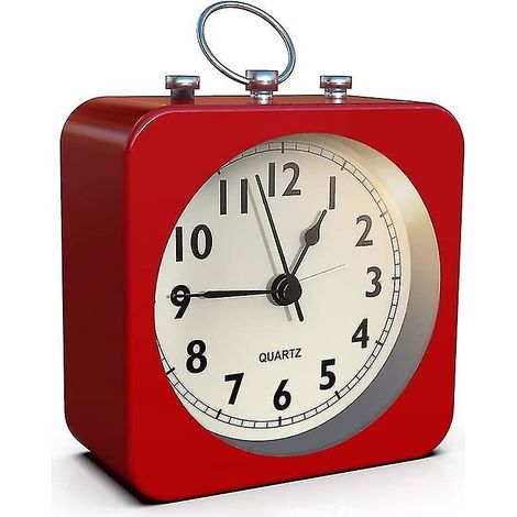 Réveil à piles avec boîtier métallique carré, mouvement à quartz analogique silencieux, utilisation simple, idéal pour la chambre, les voyages, le bureau ou les enfants. (1/3)