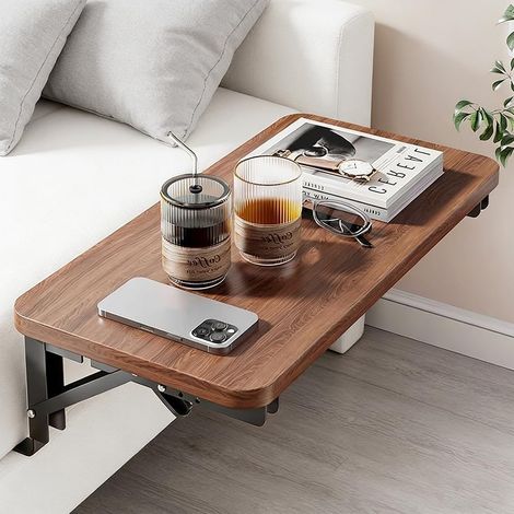 JSSEVN - Folding Bedside Table for Hanging Over the Bed, Wooden Mezzanine Bed Shelf, Hanging Nightstand for University Dormitory, 30 x 20 cm (Walnut Color) (1/5)