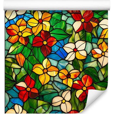 Papier peint à motifs de fleurs en vitrail, bouteilles vertes et jaunes, 50 x 1000 cm (1/5)