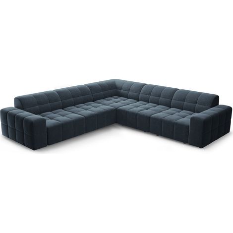 Canapé d'angle symétrique 4 places en chenille bleu roi (1/5)