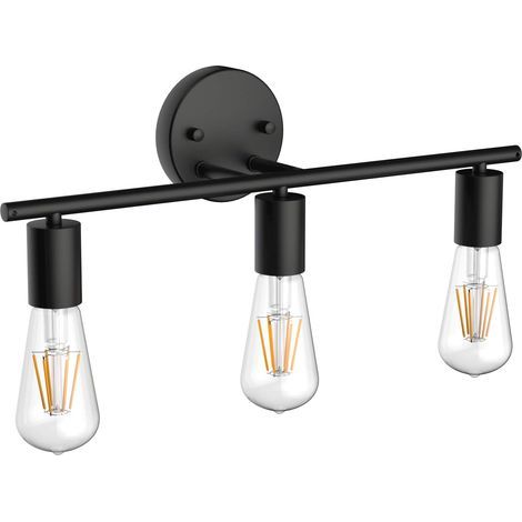 Lampe Miroir Salle de Bain Vintage 3 Lumières Applique Murale en Métal Noir Intérieure Miroir lumière Salle de Bain, Longueur: 48cm / 18.9 pouces, Douille E27, Ampoule non Incluse (1/5)