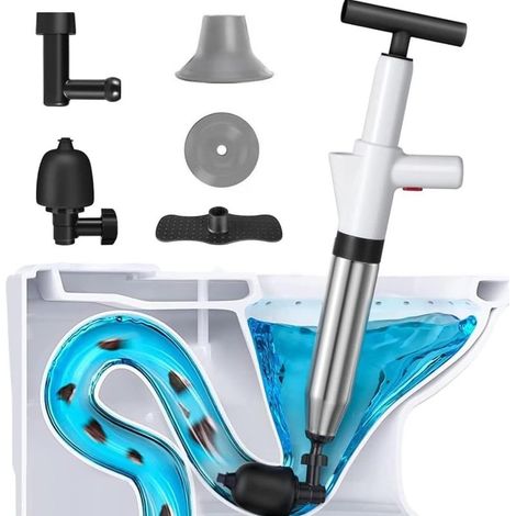Déboucheur de toilettes à air comprimé, déboucheur de canalisations de toilettes haute pression, déboucheur de toilettes à 3 têtes de piston. (1/5)