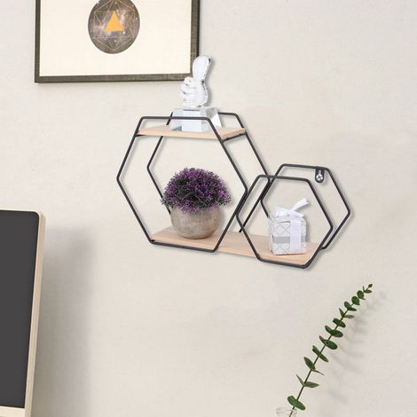 Étagères murales sans perçage, présentoir de rangement, décoration pour la maison ou le bureau (noir) (1/5)