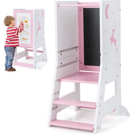 COSTWAY Toddler Kitchen Stool Helper Bathroomd Ajustable Baby Standing Tower