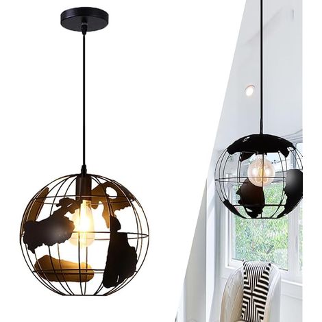 Rétro Lampe Suspension plafond Métal intérieur Industriel pendentif Suspensions Luminaires E27 Lustre globe créatif Lustre Terre pour Salon Chambre Hôtel restaurant bar salle à manger Couloir (1/5)