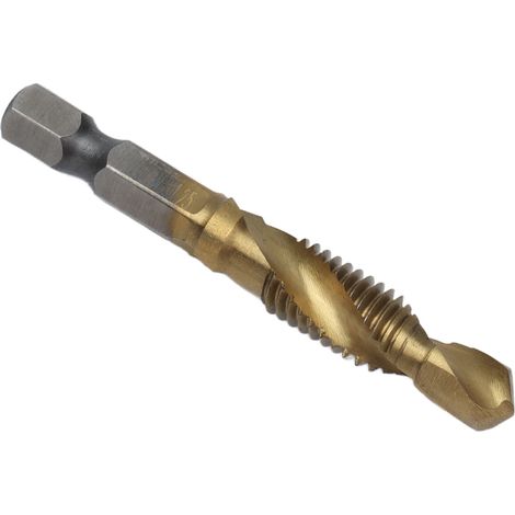 Foret à tarauder M8 en titane pour bois, embout hexagonal, perçage et taraudage simultanés.
