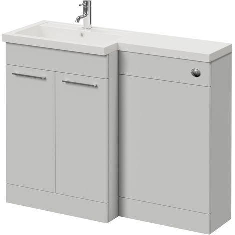 Napoli 390 Gloss Grey Pearl 1100mm 2 Door Vanity Unit Toilet Suite with Square Left Hand Lucia Basin - 1100mm - Chrome 160mm HandleWithout Kingston Toilet Pan