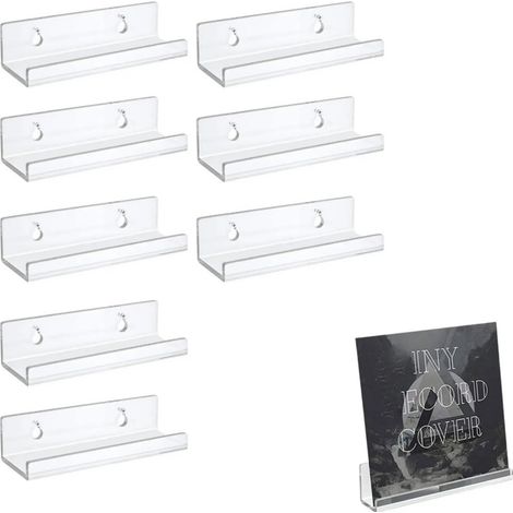 Porta Vinili da Parete Resistenti da 10 cm, Set di 4 Espositore da Parete Acrilico Trasparente, Mensole da Muro Invisibili, per Camera da Letto e Soggiorno, Scaffali Galleggianti Robusti Ufficio (1/5)