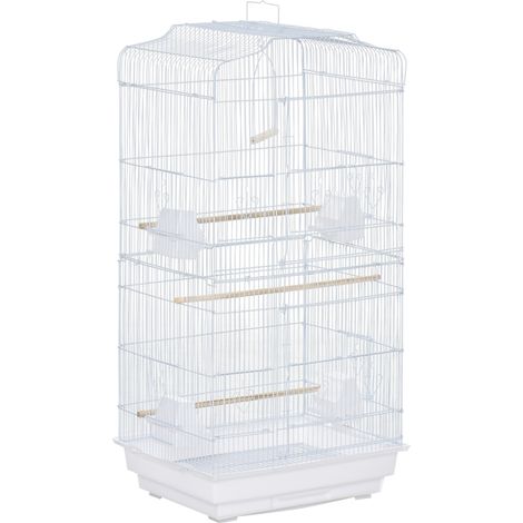 Cage métallique volière avec mangeoires barreaux tiroir de nettoyage amovible cage pour oiseaux de compagnie perruches perroquets 46,5 x 35,5 x 92 cm blanc (1/5)