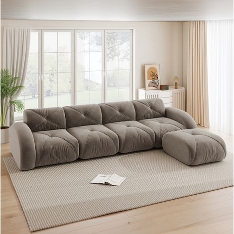 Divano angolare modulare 4 posti in chenille marrone, design senza telaio (1/5)